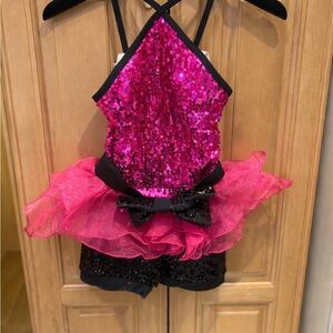 Weissman Hot Pink Sequin Halter Dance Costume Tutu Bow IC